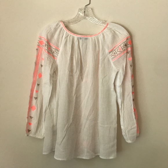 Madewell Boho Tribal White & Neon Embroidered Peasant Blouse Size XS - Picture 4 of 8